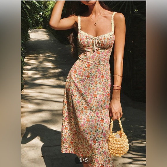 Floral Print Trim Cami Midi Dress - Picture 1 of 4